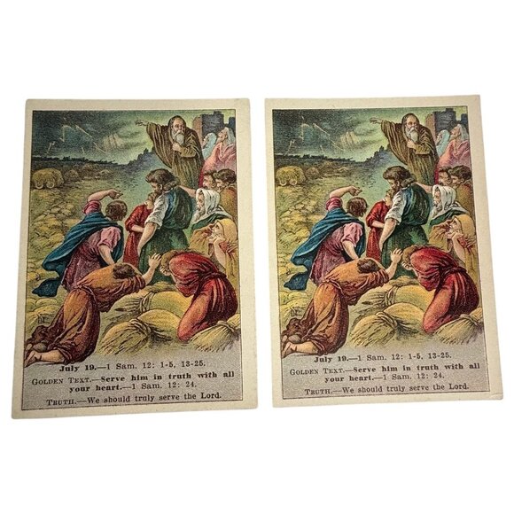 Antique 1908 Bible Lesson Picture Cards David C Cook Lot of 18 Christian Vintage - Picture 5 of 11